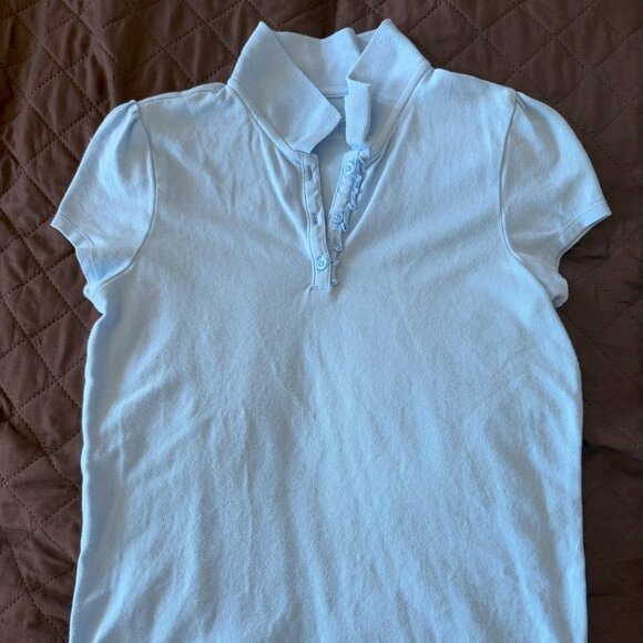 PreLoved The Children's Place Girls Uniform Ruffle Pique Polo, Blue, L 10-12 - Picture 3 of 6
